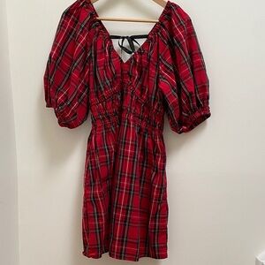 Old Navy 💯 Cotton Red Plaid Mini Dress with Pockets, Medium